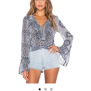 Band of Gypsies Ruffle Blouse in Navy & Ivory